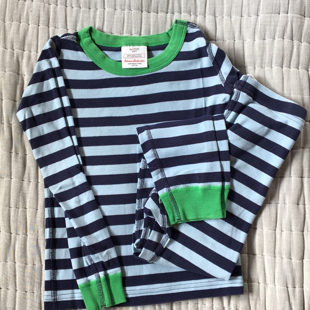 Striped jammies by Hanna Andersson.